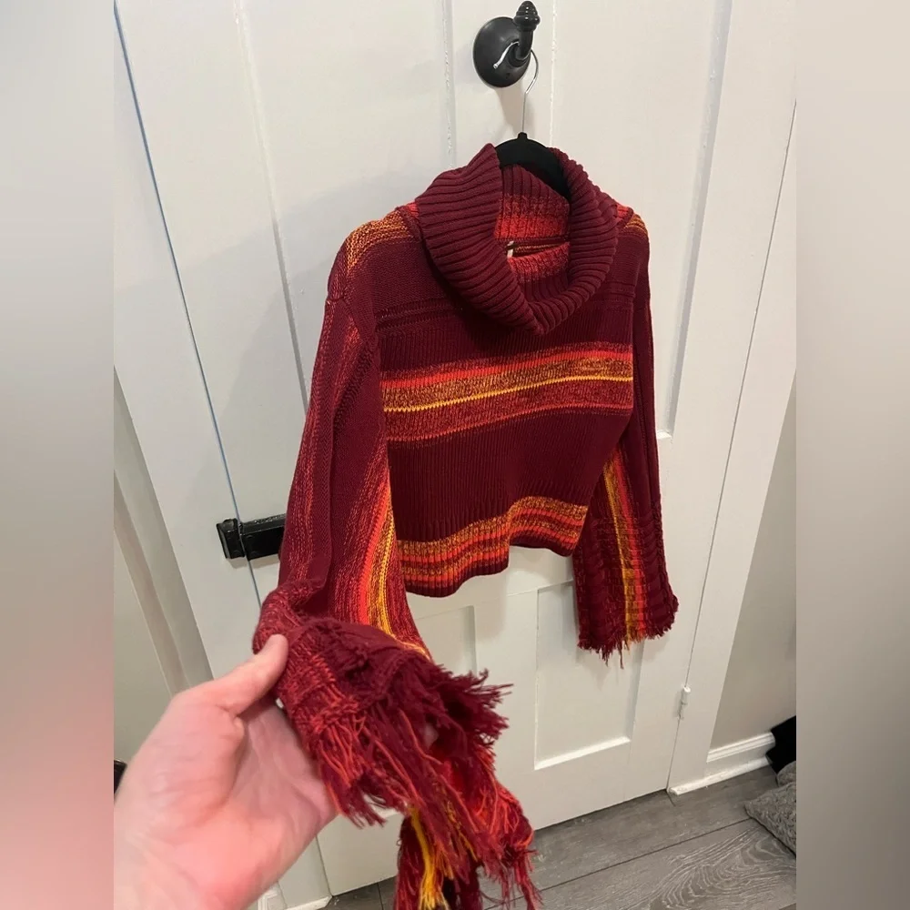 Free People Close To Me Pullover Turtleneck Sweater in  Red Berry Stripe S